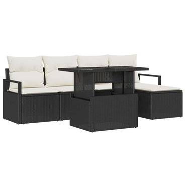 vidaXL Ensemble de canapés de jardin avec rangement 6 pcs Noir et crème Résine tressée
