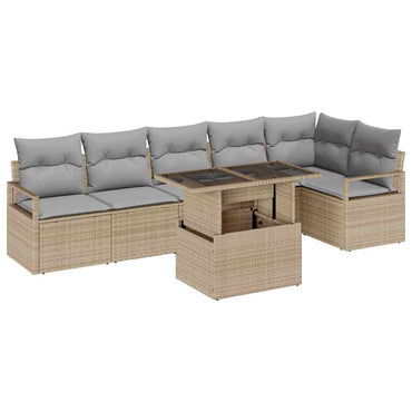 vidaXL Garten-Sofa-Set mit Kissen 7 pcs Beige Poly Rattan