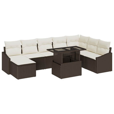 vidaXL Ensemble de canapés avec coussins 9 pcs Marron et crème Résine tressée