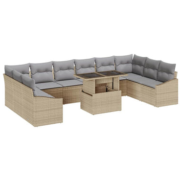 vidaXL Sofa Set mit Kissen 11 pcs Beige und Hellgrau Poly-Rattan