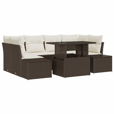 vidaXL Sofa Set mit Kissen 7 pcs Braun und Creme Poly-Rattan