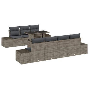 vidaXL Sofa Set mit Kissen 8 pcs Grau Poly-Rattan