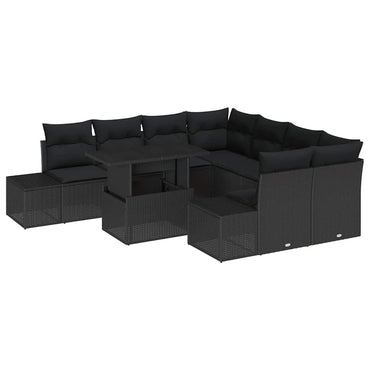 vidaXL Salon de jardin avec coussins 9 pcs Résine tressée noir