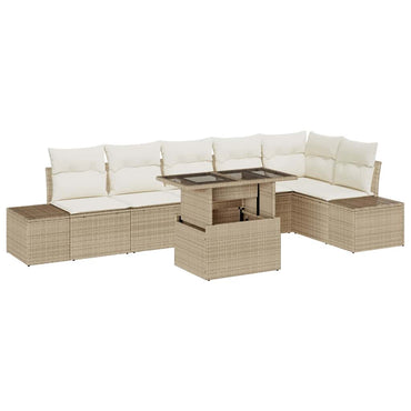 vidaXL Gartensofa-set mit Kissen 7 pcs Beige und Creme Poly-Rattan