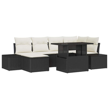 vidaXL Garten-Sofa-Set mit Kissen 7 pcs Schwarz und Creme