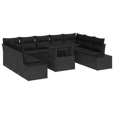 vidaXL Gartensofa-set mit Kissen 10 pcs Schwarz Poly-Rattan