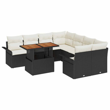 vidaXL Salon de jardin avec coussins Noir et Crème