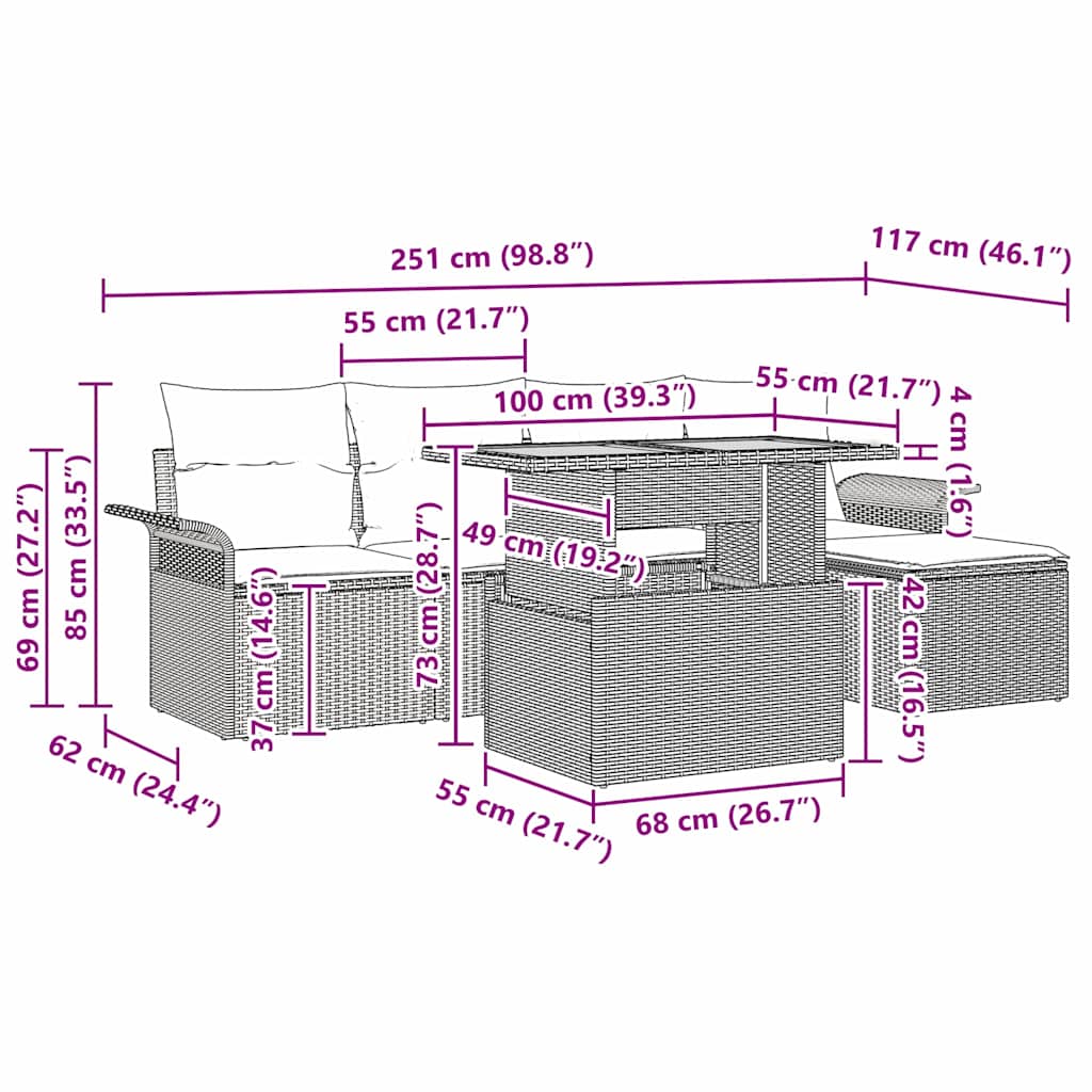 Garten-Sofa-Set mit Kissen 6 pcs Beige und Hellgrau