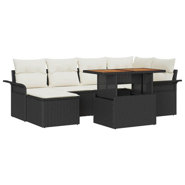 vidaXL Ensemble de canapés de jardin avec coussins 7 pcs Noir et Crème Résine tressée