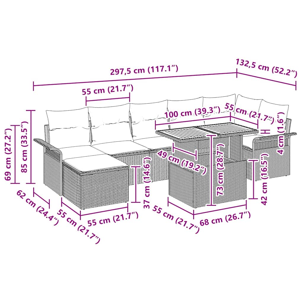 vidaXL Ensemble de canapés de jardin avec coussins 8 pcs Beige et crème Résine tressée