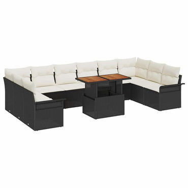 vidaXL Salon de jardin avec coussins 11 pcs Noir et crème Résine tressée