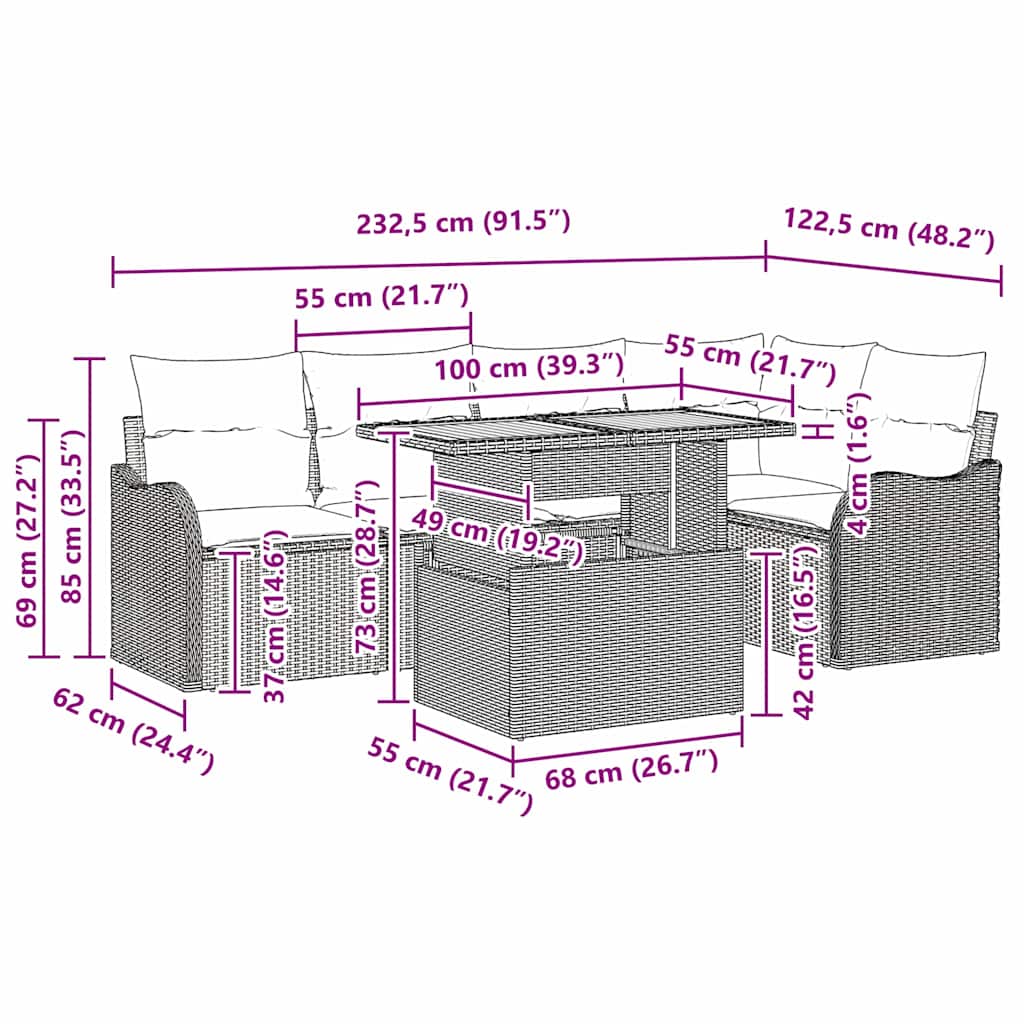 Gartensofa-set mit Kissen 6 pcs Schwarz und Creme Poly-Rattan