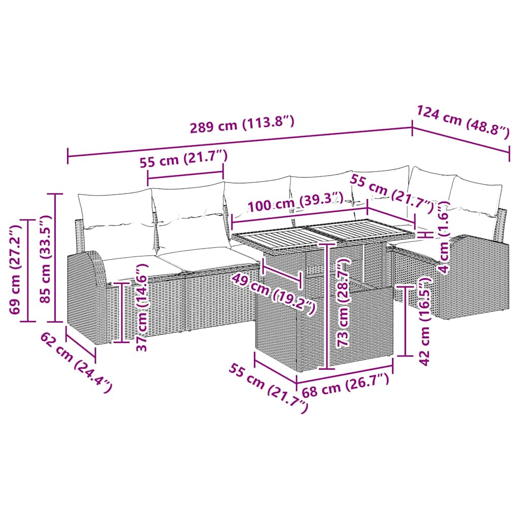 Garten-Sofa-Set mit Kissen 7 pcs Schwarz