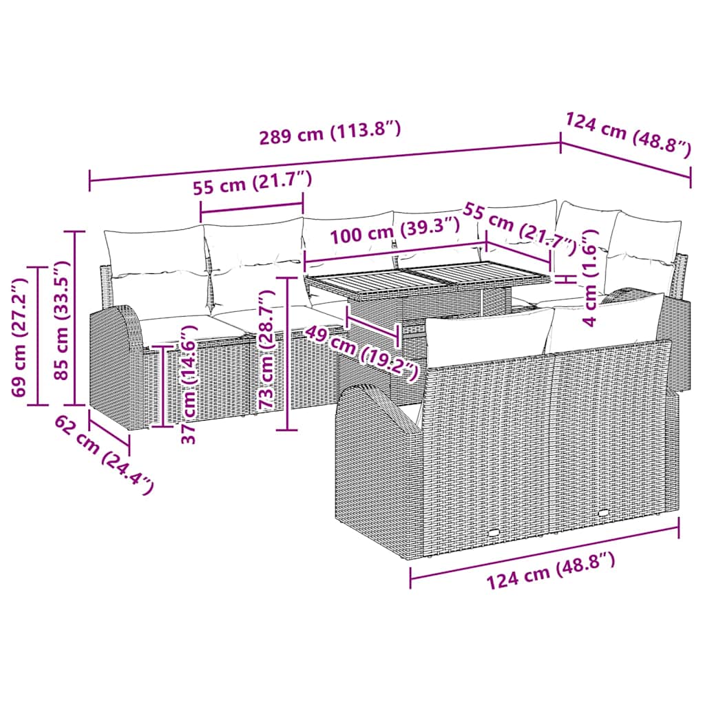 Garten-Sofa-Set mit Kissen 9 pcs Schwarz und Creme