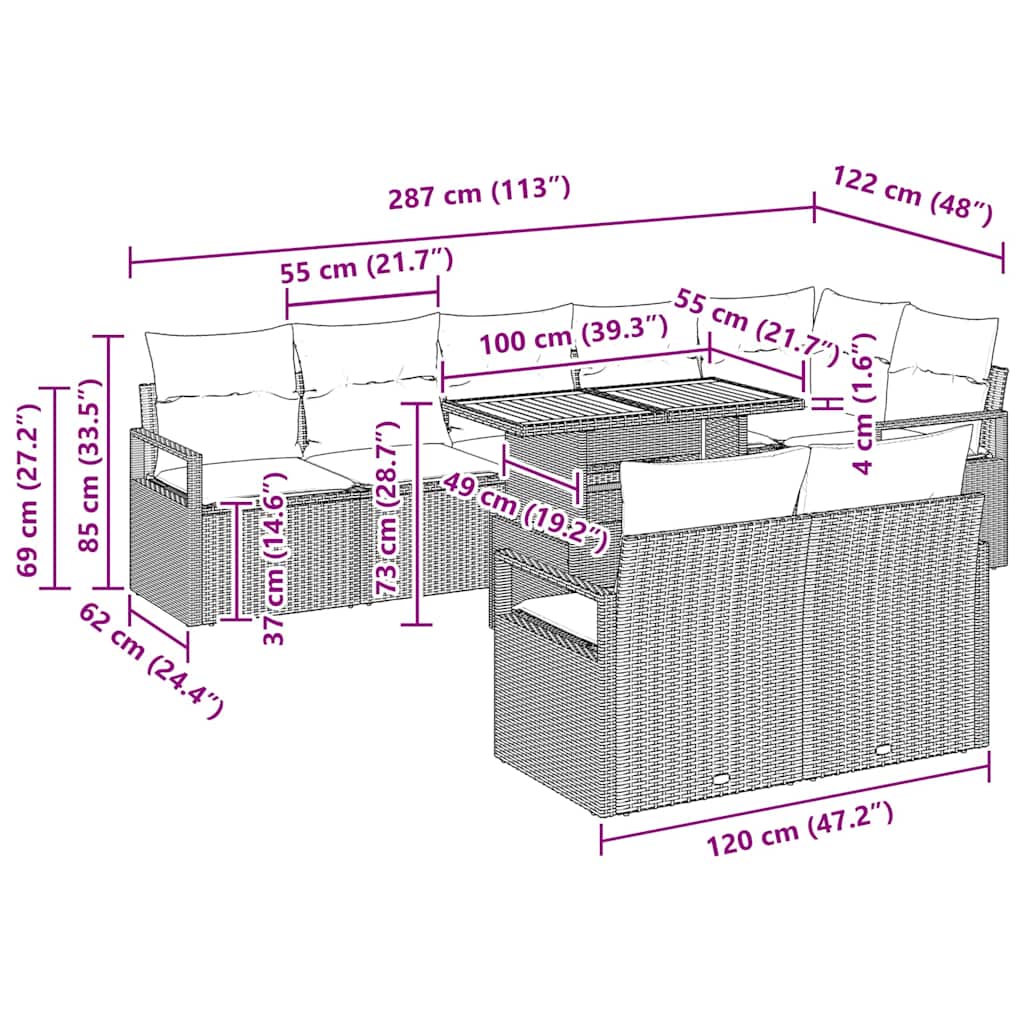 Garten-Sofa-Set mit Kissen mit Kissen 9 pcs Schwarz und Braun