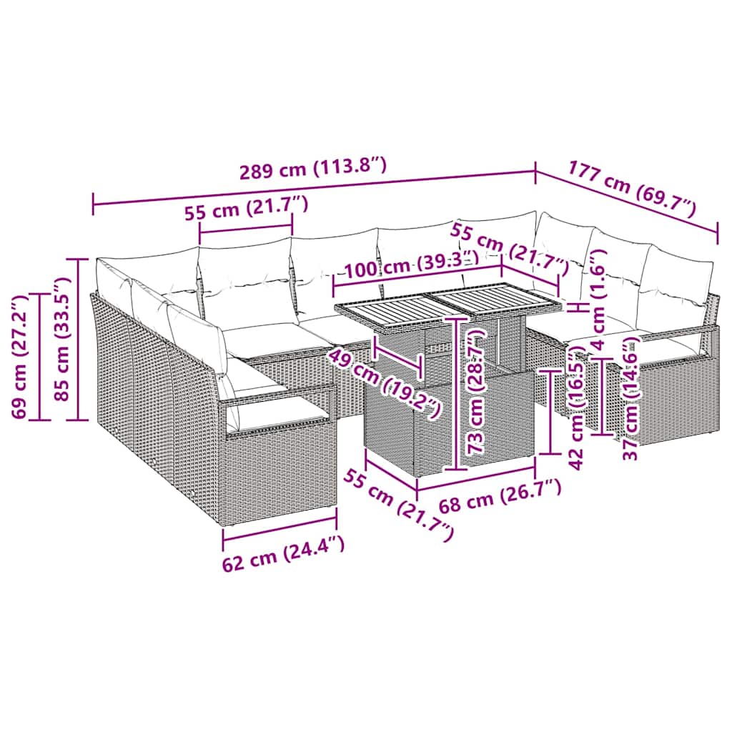 Garten-Sofa-Set mit Kissen mit Kissen 10 pcs Beige und Creme