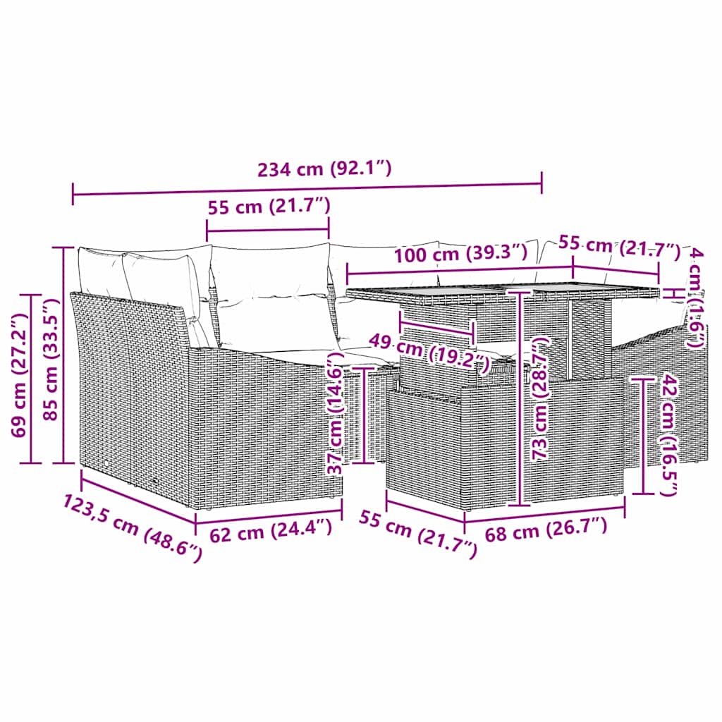 Garten Essgruppe mit Kissen 7 pcs Schwarz und Creme