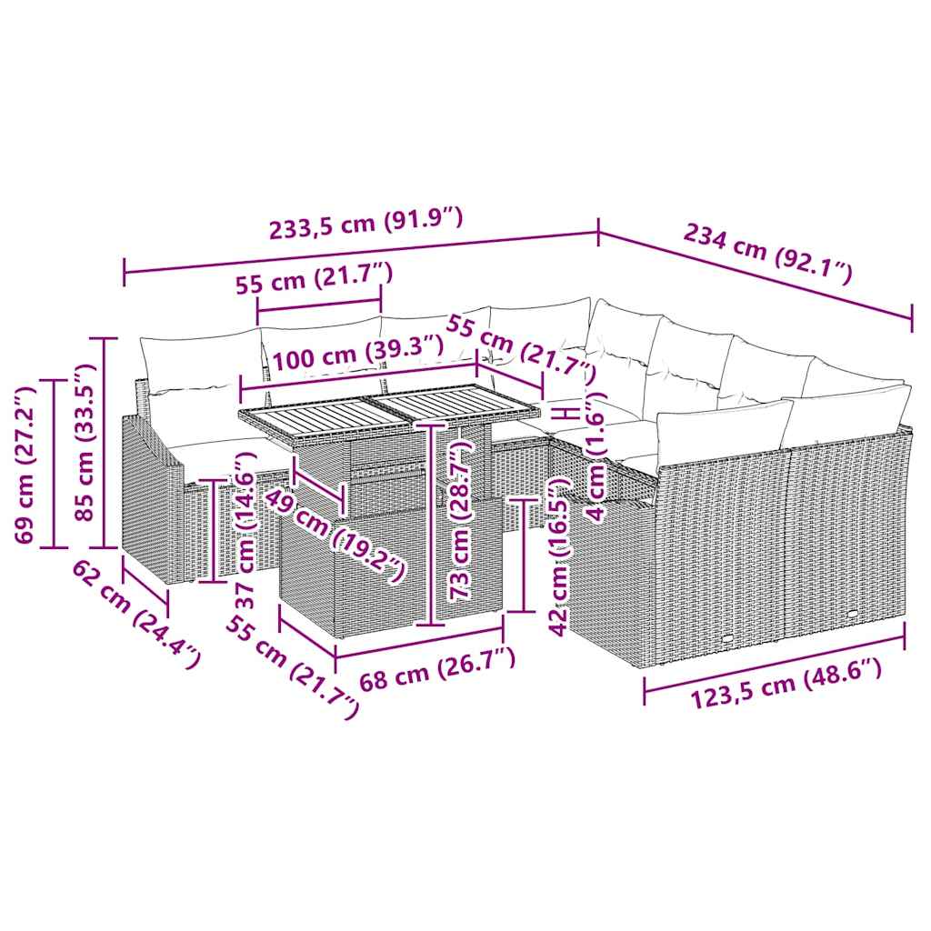 Garten Essgruppe mit Kissen Grau und Braun 100 x 55 x 73 cm