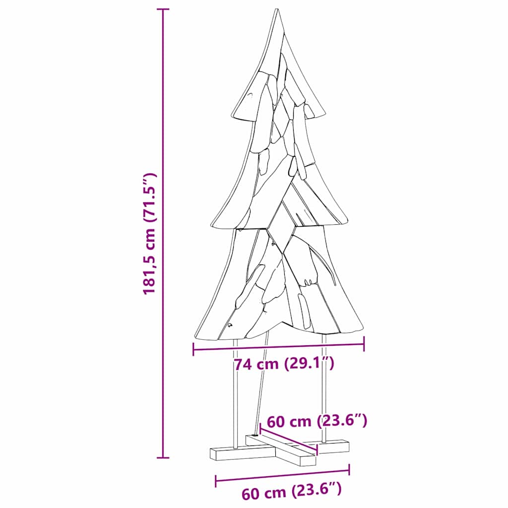vidaXL Weihnachtsbaum mit Ständer Braun 181,5 cm Massivholz Teak