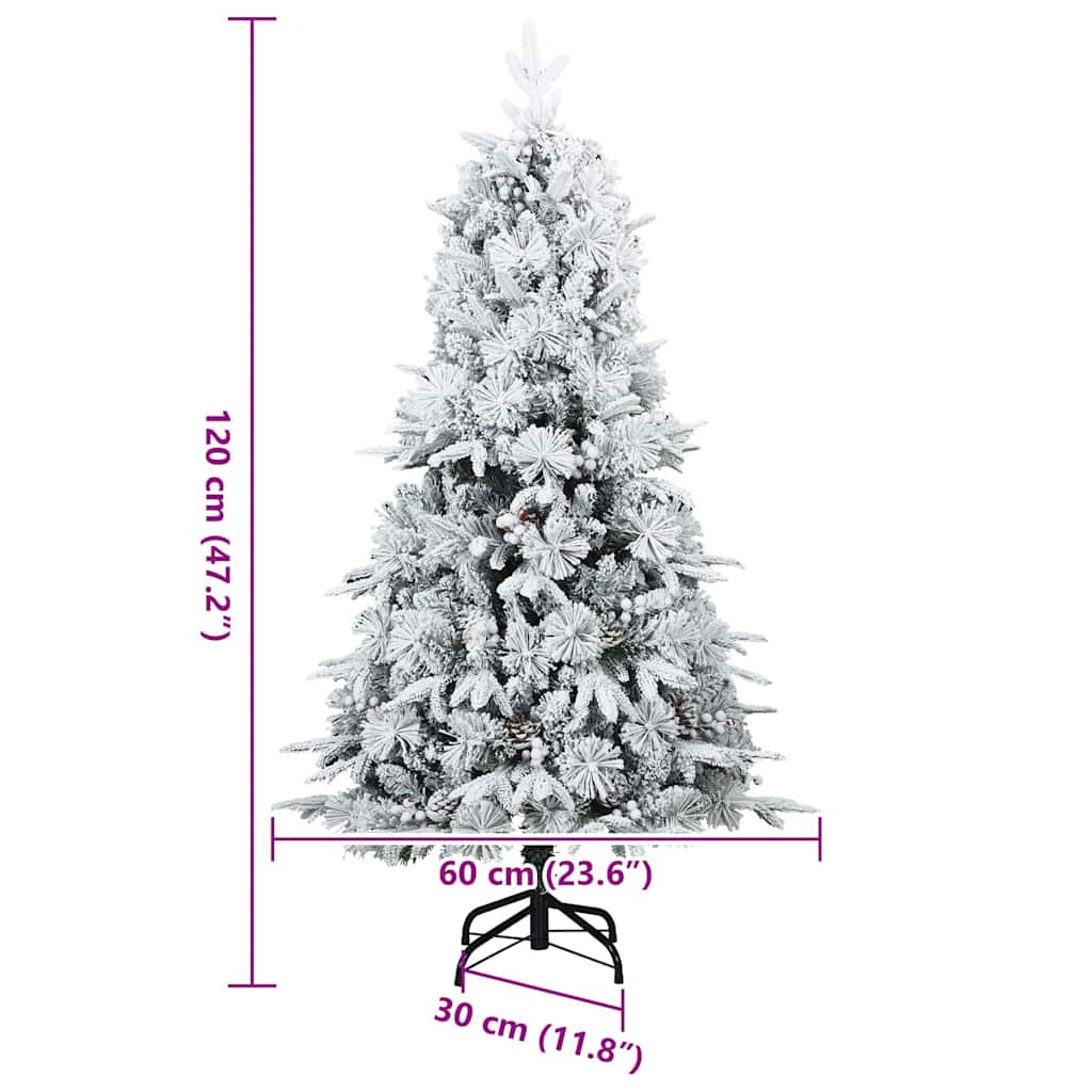 vidaXL Sapin de Noël artificiel à charnières, enneigé, blanc, 120 cm