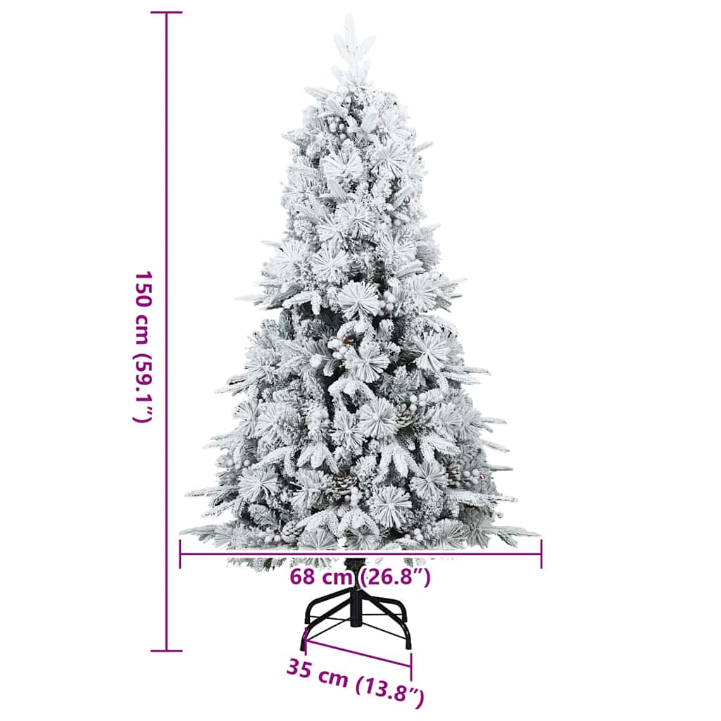 vidaXL Künstlicher Scharnier-Weihnachtsbaum schneebedeckt Weiß 150 cm