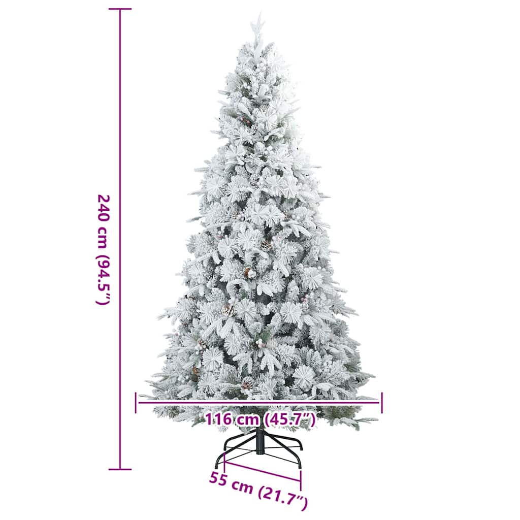 vidaXL Künstlicher Scharnier-Weihnachtsbaum schneebedeckt Weiß 240 cm