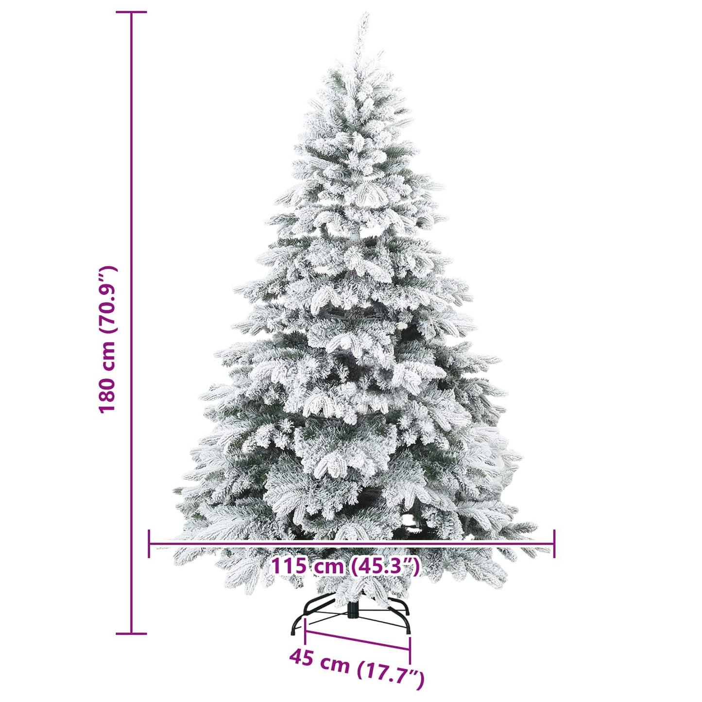 vidaXL Künstlicher Scharnier-Weihnachtsbaum schneebedeckt Weiß 180 cm