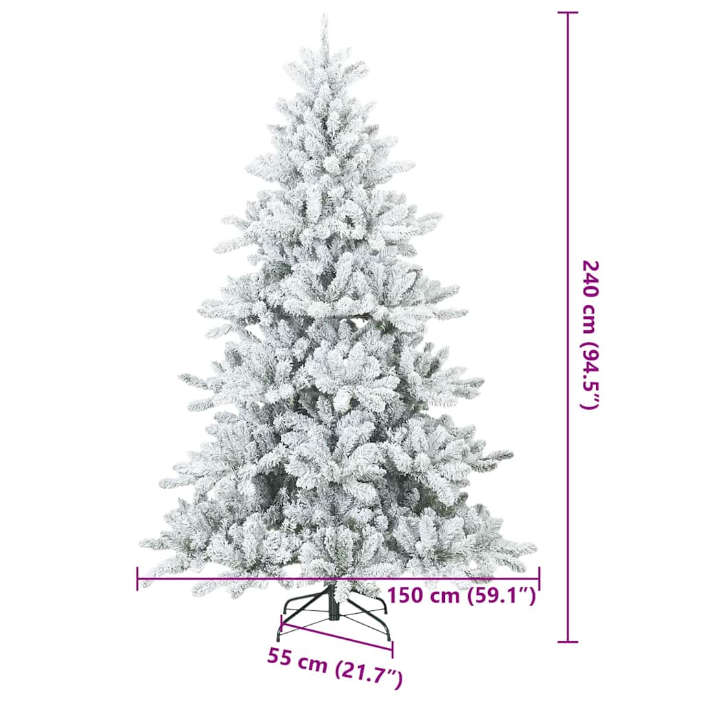 vidaXL Künstlicher Scharnier-Weihnachtsbaum schneebedeckt Weiß 240 cm