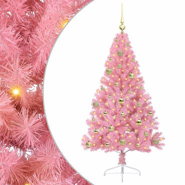 vidaXL Künstlicher vorbeleuchteter Weihnachtsbaum Rosa 150 cm PVC