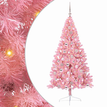 vidaXL Sapin de Noël artificiel pré-éclairé rose 180 cm PVC