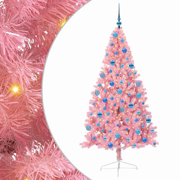 vidaXL Sapin de Noël artificiel pré-éclairé rose 180 cm PVC