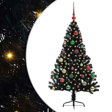 vidaXL Künstlicher vorbeleuchteter Weihnachtsbaum Schwarz 150 cm PVC