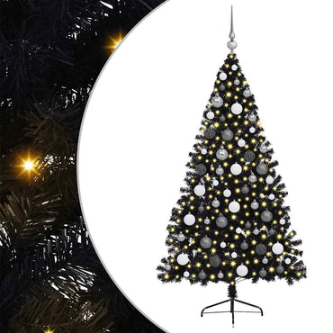 vidaXL Künstlicher vorbeleuchteter Weihnachtsbaum Schwarz 180 cm PVC