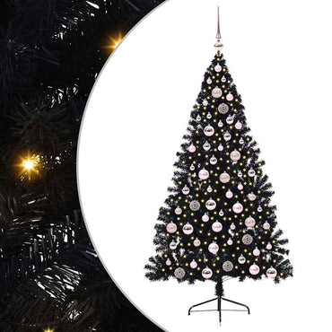 vidaXL Künstlicher vorbeleuchteter Weihnachtsbaum Schwarz 180 cm PVC