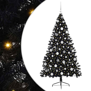 vidaXL Künstlicher vorbeleuchteter Weihnachtsbaum Schwarz 180 cm PVC