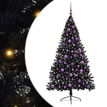 vidaXL Künstlicher vorbeleuchteter Weihnachtsbaum Schwarz 180 cm PVC