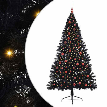 vidaXL Künstlicher vorbeleuchteter Weihnachtsbaum Schwarz 210 cm PVC
