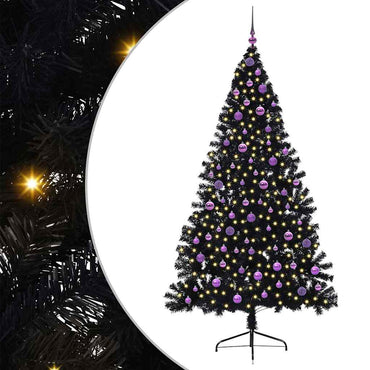 vidaXL Künstlicher vorbeleuchteter Weihnachtsbaum Schwarz 210 cm PVC