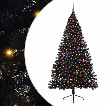 vidaXL Künstlicher vorbeleuchteter Weihnachtsbaum Schwarz 240 cm PVC