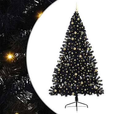 vidaXL Künstlicher vorbeleuchteter Weihnachtsbaum Schwarz 240 cm PVC
