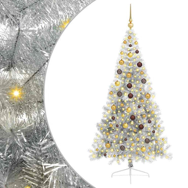 vidaXL Künstlicher vorbeleuchteter Weihnachtsbaum Silber 210 cm PET
