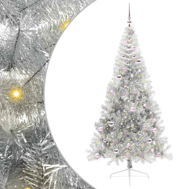 vidaXL Künstlicher vorbeleuchteter Weihnachtsbaum Silber 210 cm PET