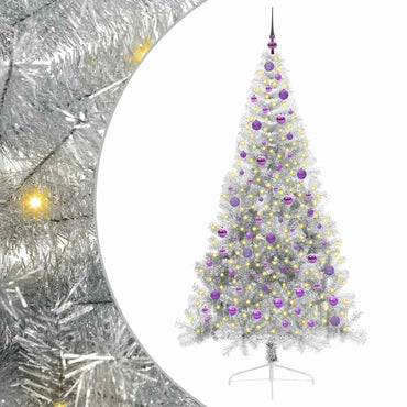 vidaXL Künstlicher vorbeleuchteter Weihnachtsbaum Silber 210 cm PET
