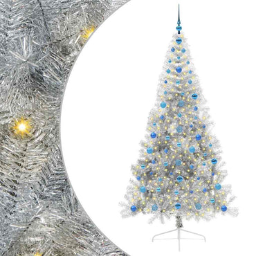 vidaXL Künstlicher vorbeleuchteter Weihnachtsbaum Silber 210 cm PET