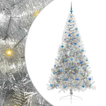 vidaXL Künstlicher vorbeleuchteter Weihnachtsbaum Silber 240 cm PET