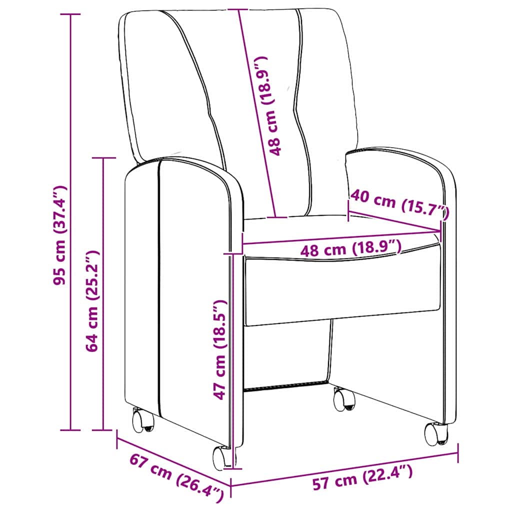 vidaXL Esszimmerstühle mit Rollen 2 pcs Rosa 57 x 67 x 95 cm Stoff