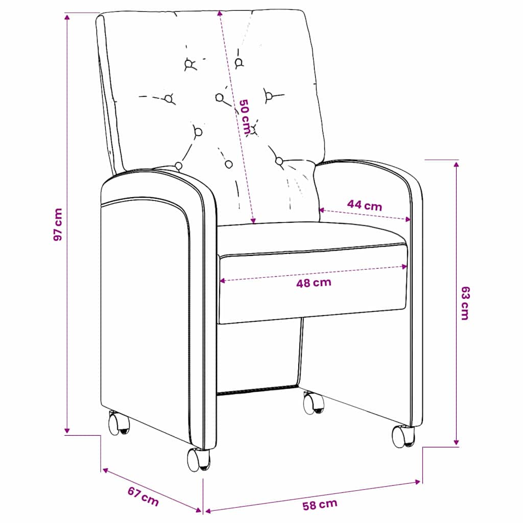 vidaXL Esszimmerstühle mit Rollen 2 pcs Hellgrau 58 x 67 x 97 cm