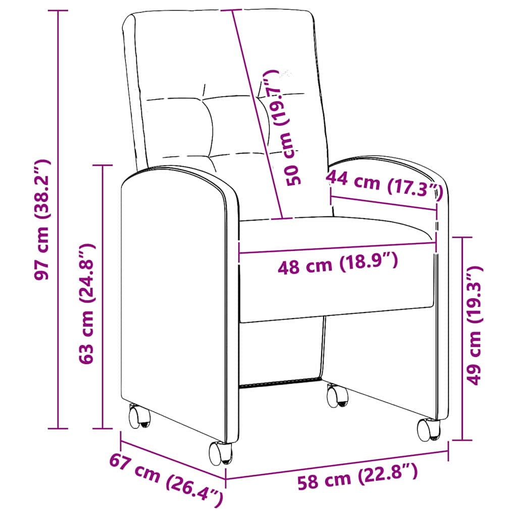 Esszimmerstühle mit Rollen 2 pcs Dunkelgrau 58 x 67 x 97 cm