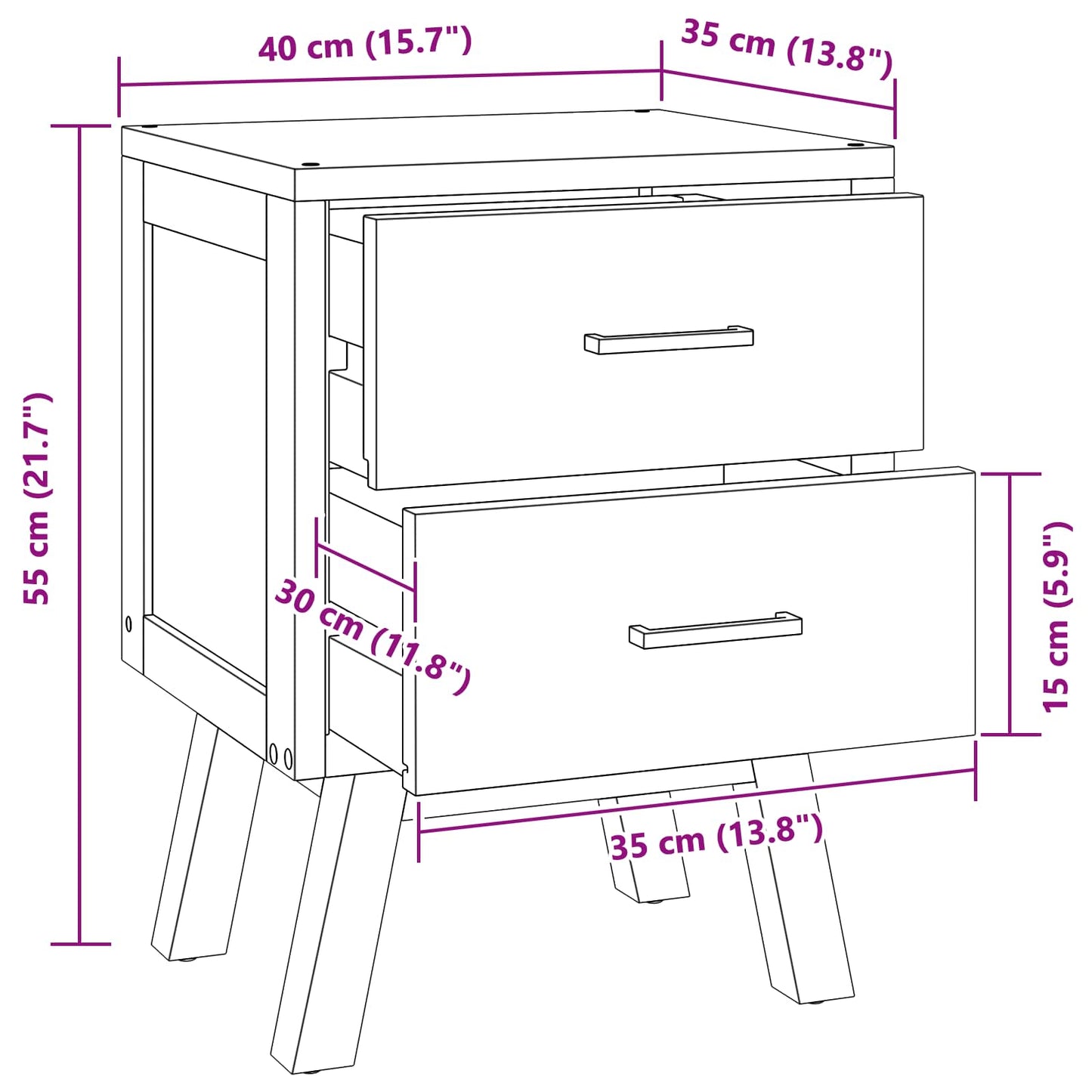 vidaXL Nachttisch mit Schubladen Natur 40 x 35 x 55 cm Massivholz Teak
