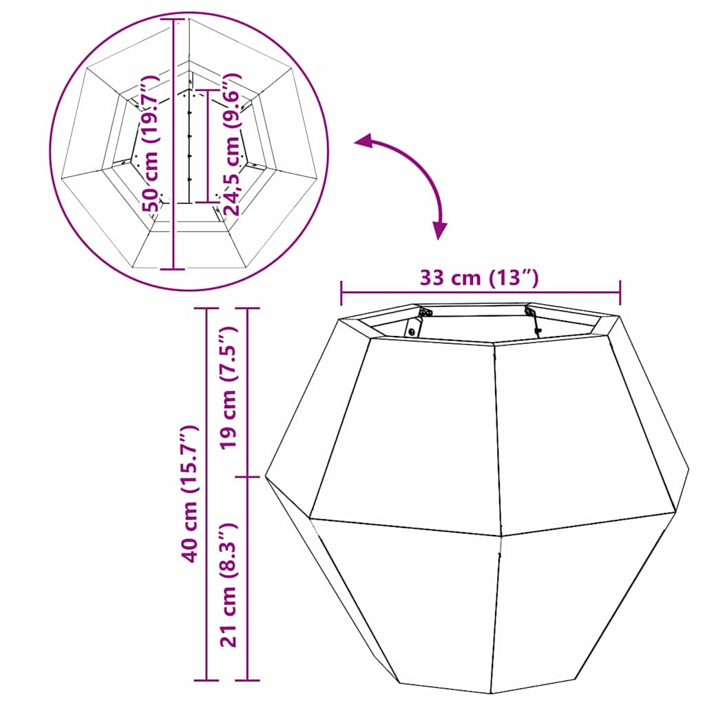 Pflanzkübel Anthrazit 50 x 50 x 40 cm Stahl